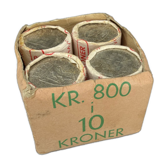 1600g .900Ag 4 ruller av 20 10KR 1964 i Original eske fra Norges Bank