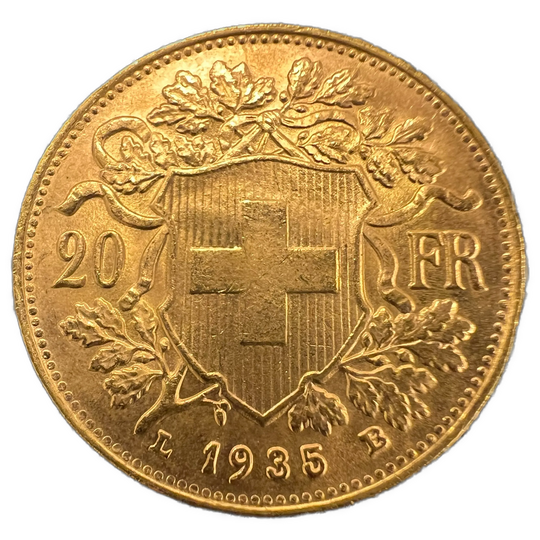 6.45g .900Au (SPOT) 20Fr 1935 Sveits