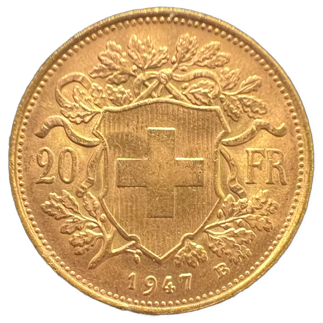 6.45g .900Au (SPOT) 20Fr 1947 Switzerland