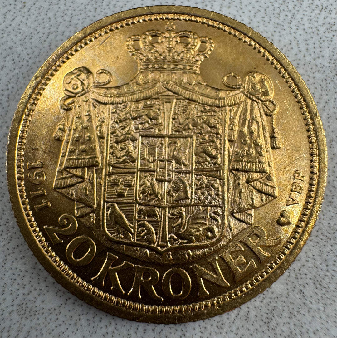 8,06g .900Au 1911 Danmark 20 Kroner