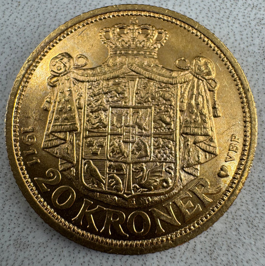 8,06g .900Au 1911 Danmark 20 Kroner
