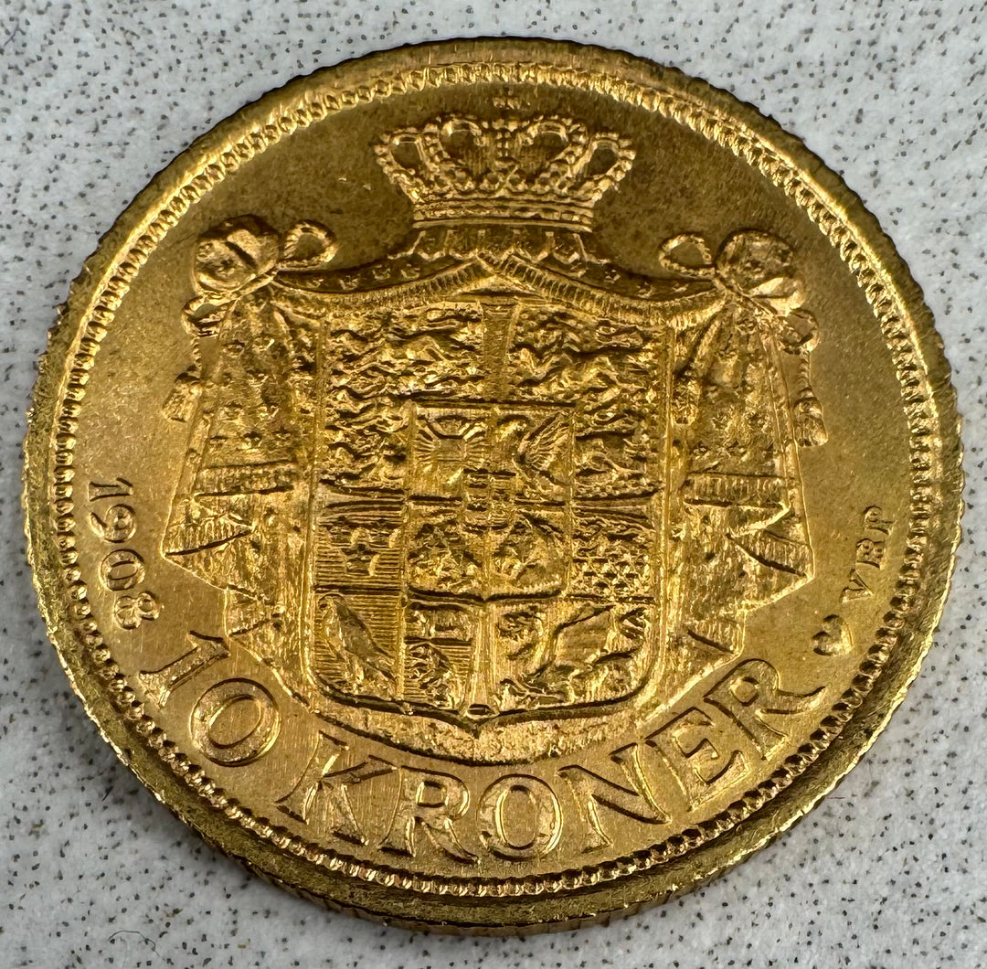 4,03g .900Au 1908 Danmark 10 kroner