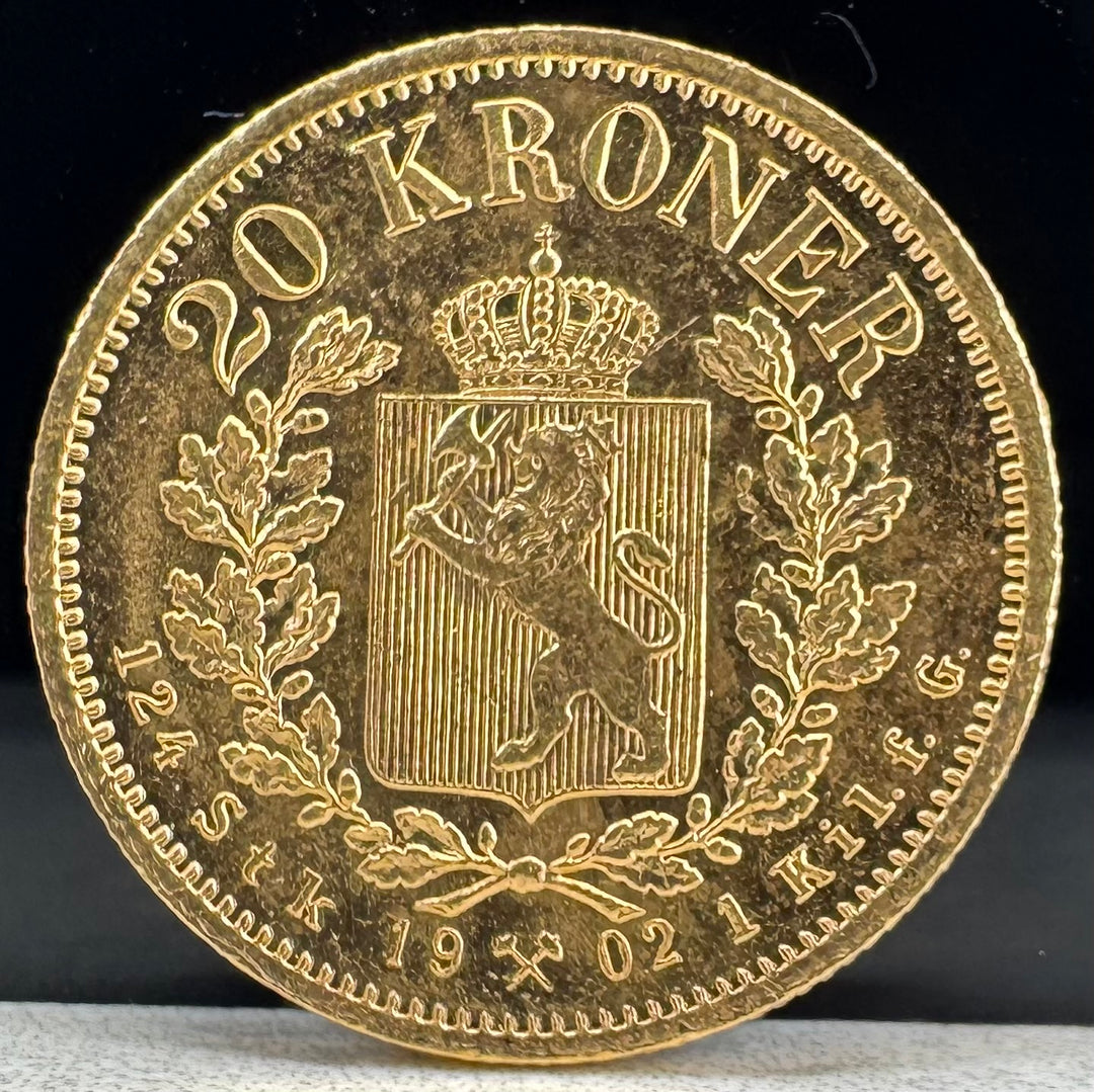 8,06g .999Au Norge Oscar II 20-Kroner 1902 (Lite Kanthakk)