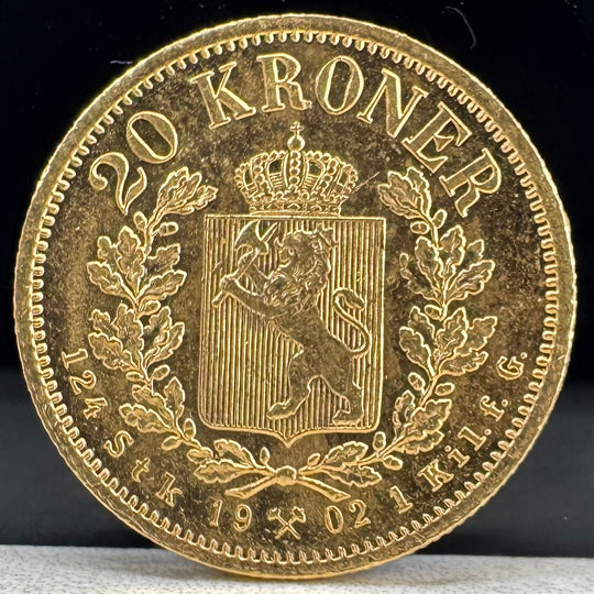 8,06g .999Au Norge Oscar II 20-Kroner 1902 (Lite Kanthakk)