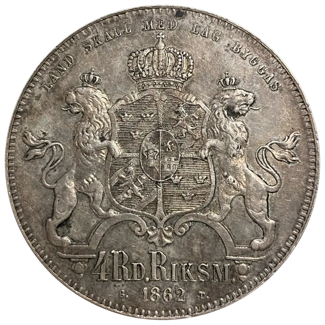 4 Riksdaler Riksmynt 1862 Sverige kv. 1+  SOLGT