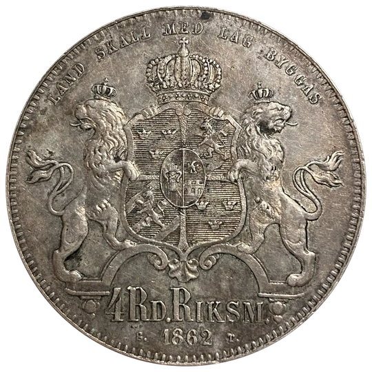 4 Riksdaler Riksmynt 1862 Sverige kv. 1+  SOLGT