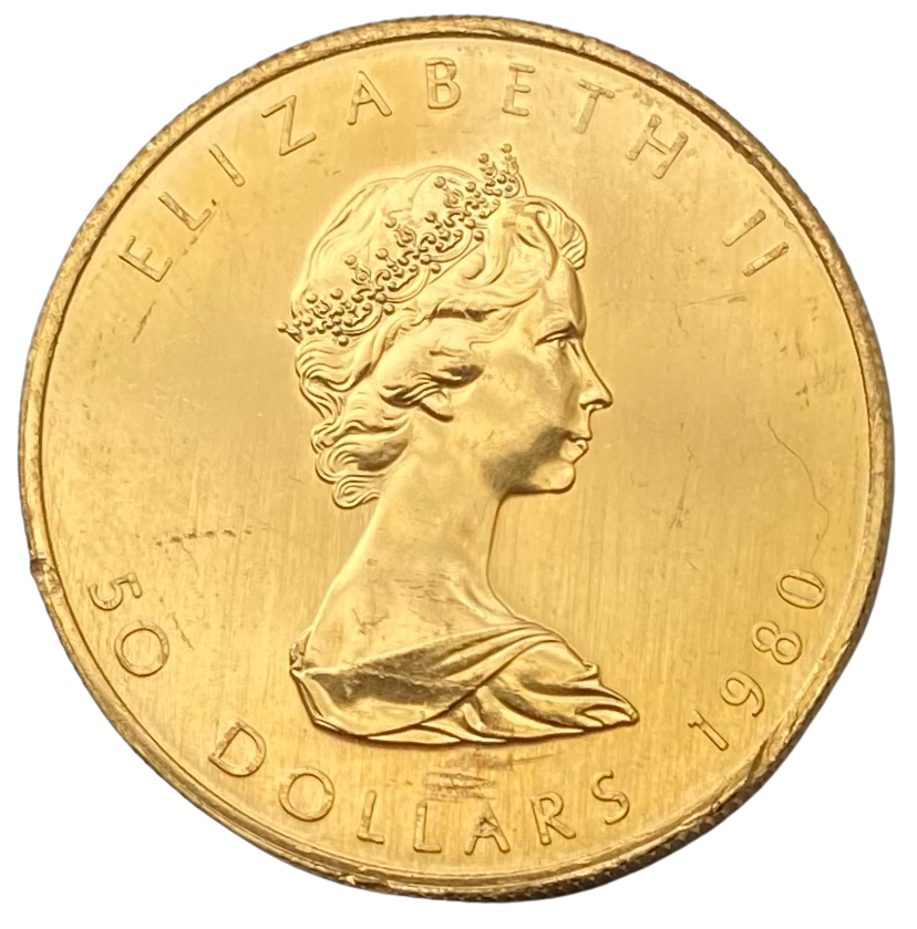 1oz .999 Gold Maple Leaf 1980 (Kanthakk på bakside)