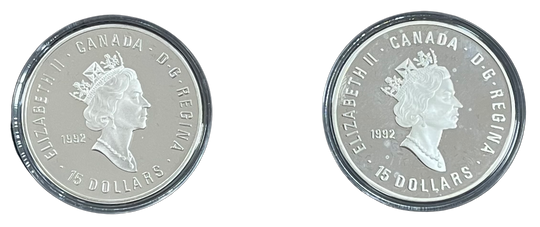 2oz .999Ag SPOT (2x33.6g .925) 1992 $15 Canada