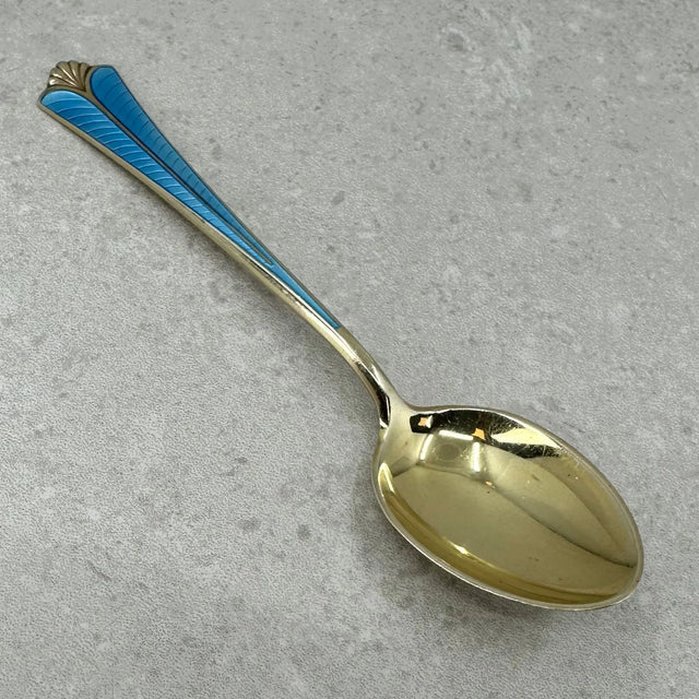 Rådhus m/vifte lys blå emalje barne/dessert skje 14,5cm