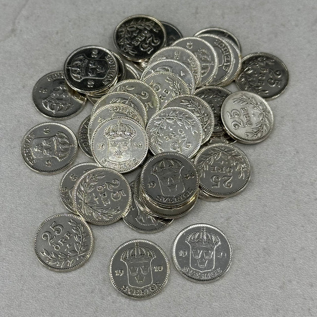 96,8g .600Ag(SPOT) 40stk 25øre Sverige 1910-1941