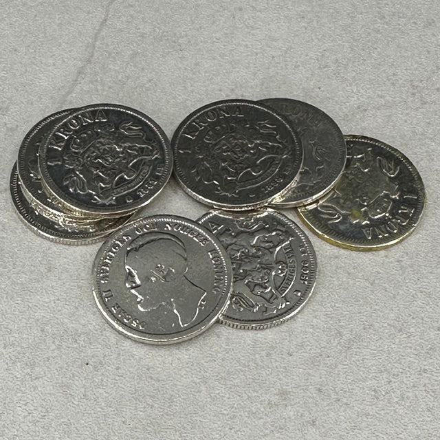 60g .800Ag 8 stk 1kr Sverige 1875-1906