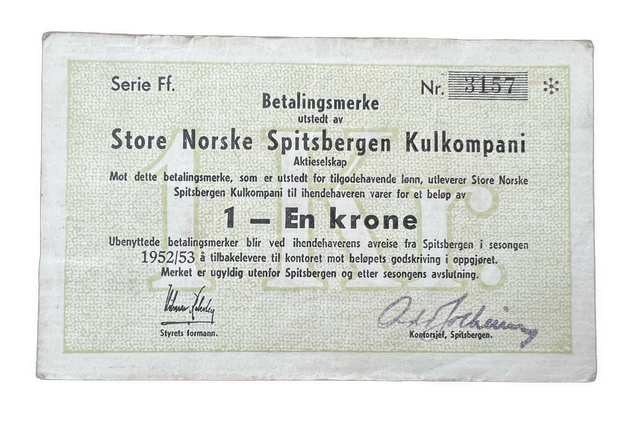 1 Kr 1952/53 Serie Ff Store Spitsbergen Kulkompani. God Kv.1