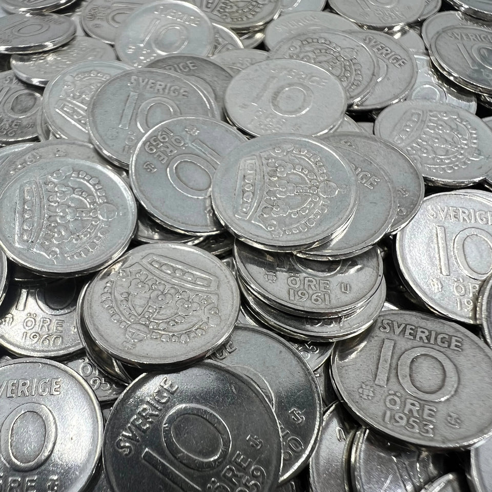 72g .999Ag (Net Weight)SPOT 125stk 10Øre Sverige 1952-62